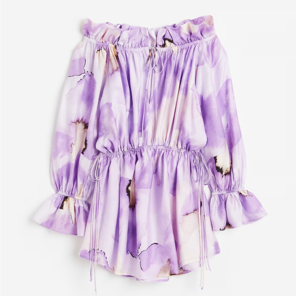 H&M Purple Watercolor Off the Shoulder Tunic Dress
